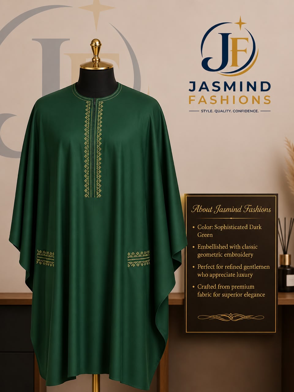 Sophisticated Grey Agbada with Diamond Chevron Black Embroidery by Jasmind Fashions