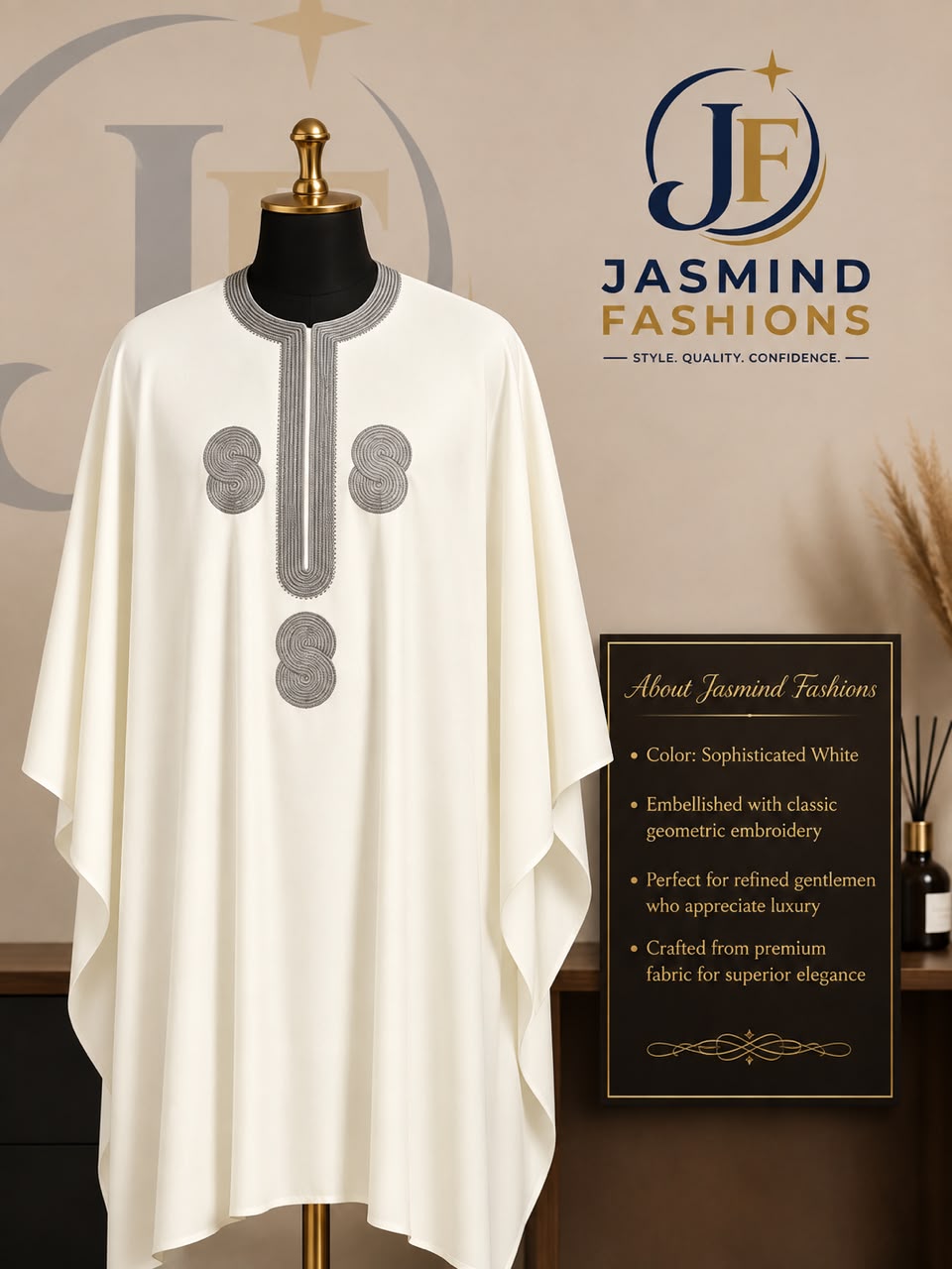 Navy Blue Agbada 2-Piece Set with Tonal Stripe by Jasmind Fashions