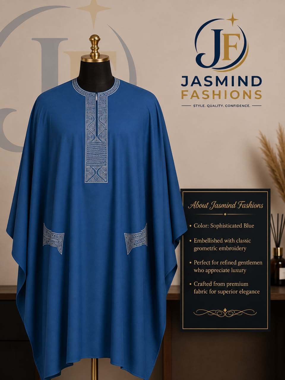 Sky Blue Agbada 2-Piece Set with Tonal Stripe by Jasmind Fashions