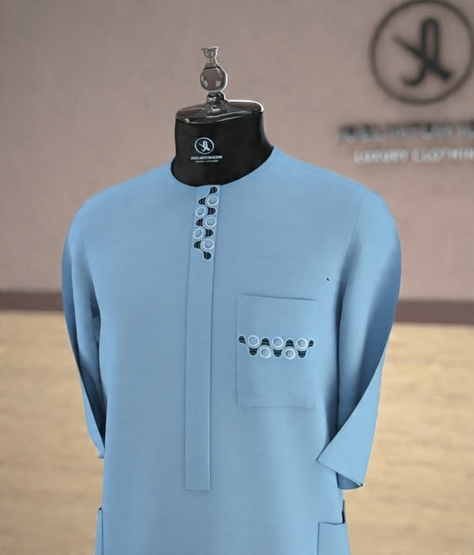 Teal Senator Suit with Geometric Gold Embroidery by Jasmind Fashions