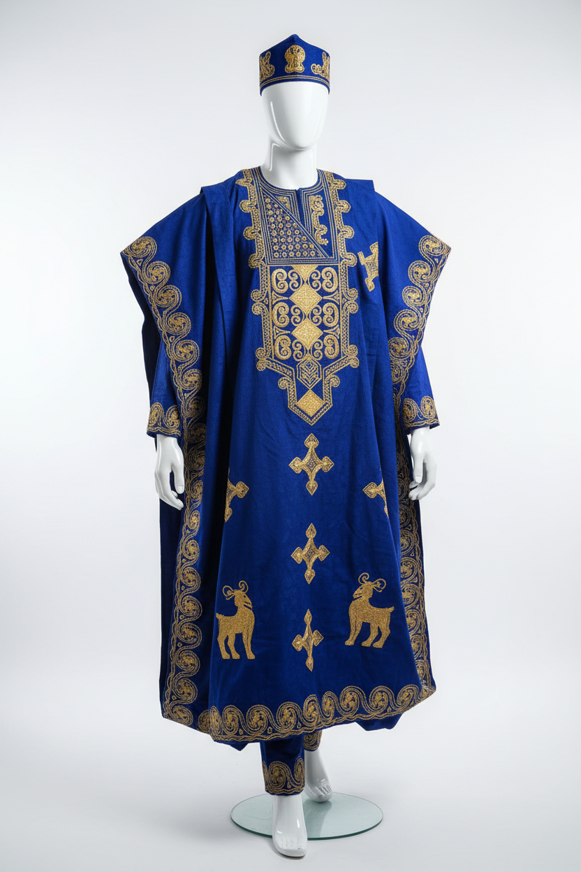 Premium Nigerian Agbada Set in royal blue and gold