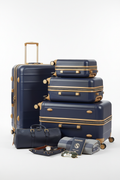 Navy blue executive hardshell travel trolley with gold trim